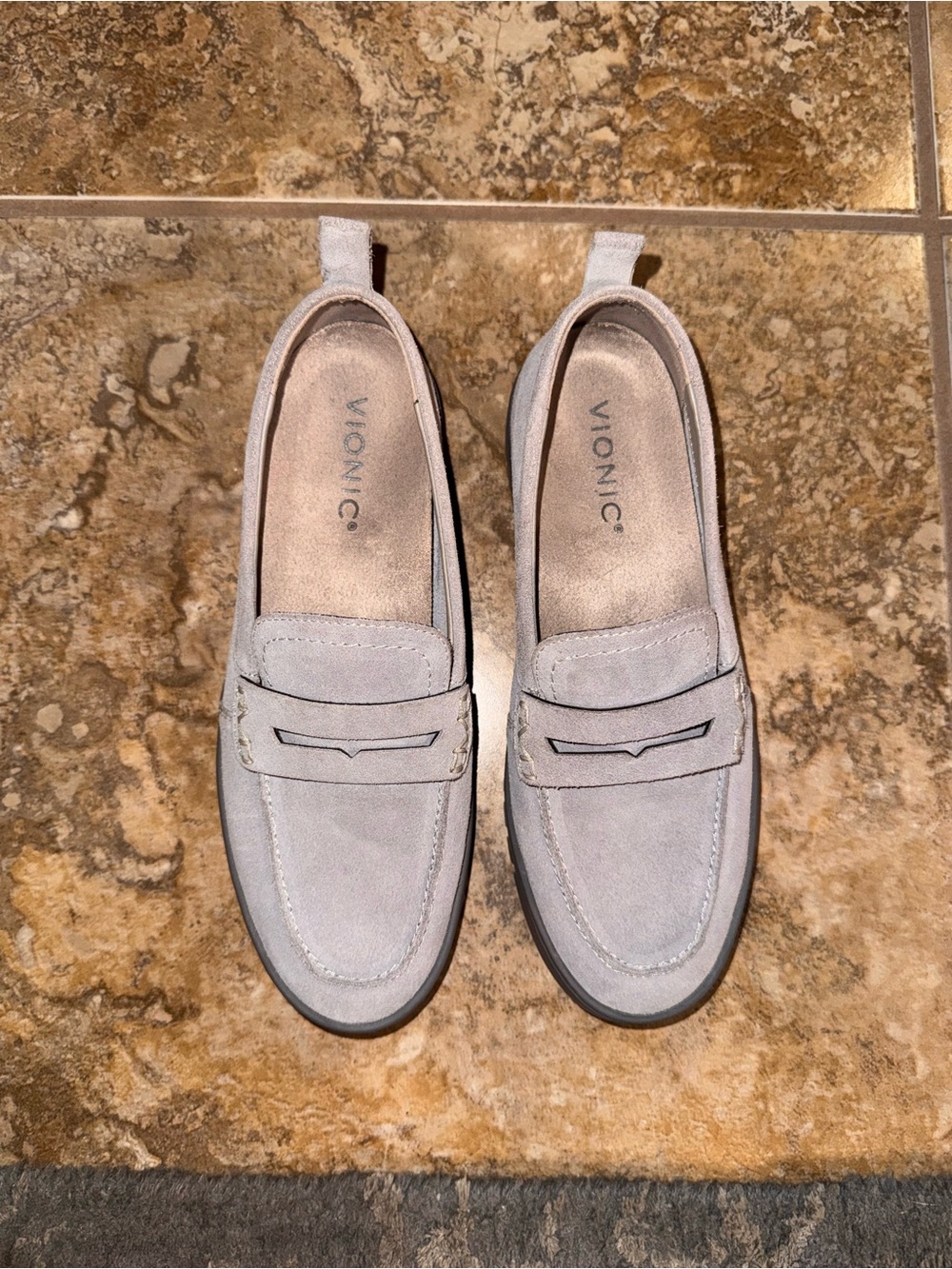 Vionic Light Gray Suede Penny Loafers